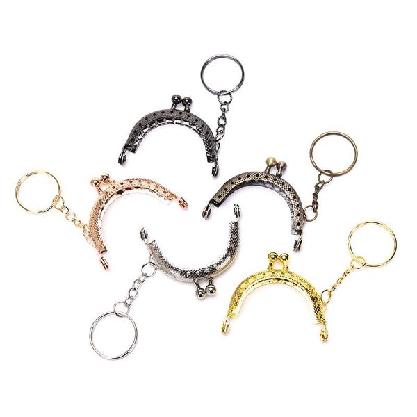 

bag parts & accessories 1pcs 5cm coin purse metal frame with keychain diy arch kiss clasp lock, Black