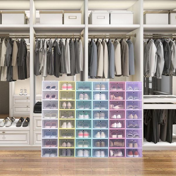 

clothing & wardrobe storage shoe box clear plastic stackable organizer for closet, space saving foldable containers bins holders muticolor