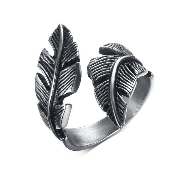 

design jewelry dominee feather men's and women's tail leaf opening simple fashion couple ring, Silver