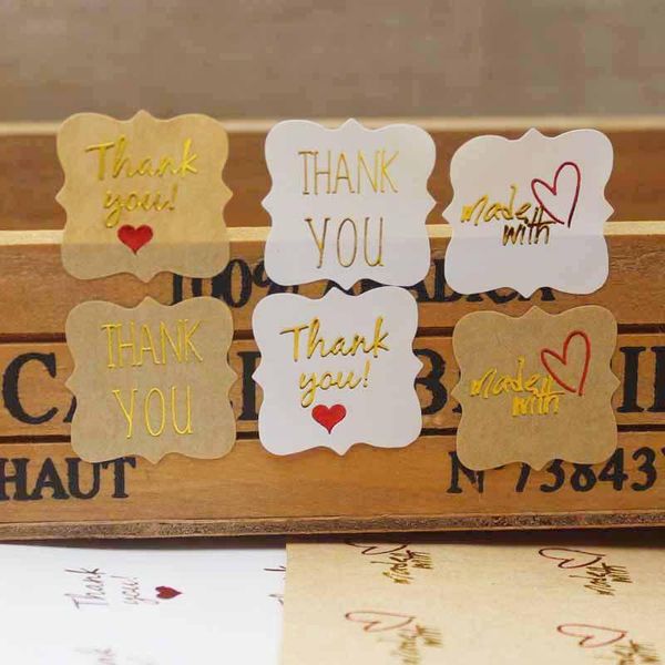 

gift wrap 1000pcs gold foil handmade with red heart sticker lables various pvc transparent label tags for cookies /gifts