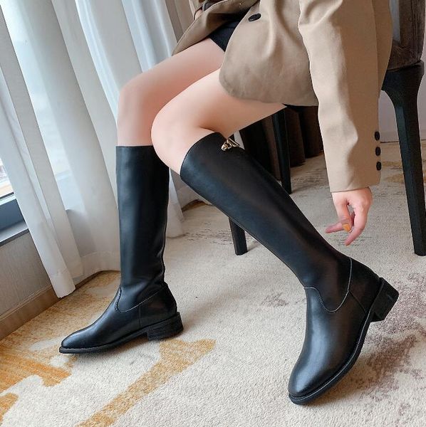 

black high-tube knight boots women's 2021 autumn and winter new round toe back zipper slimming boots european 1