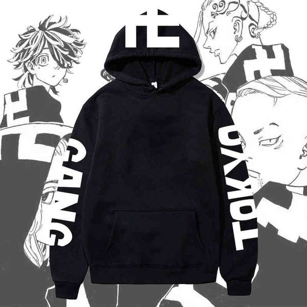 

anime tokyo revengers cosplay hoodie tokyo gang manjiro sano mikey sweatshirts cozy casual pullovers sudadera felpa moletom g1214, Black