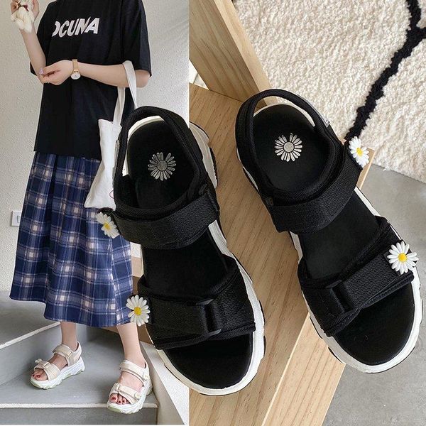 

sandals 2021 summer thick bottom increased breathable mesh small daisy female sports beach shoes x280, Black