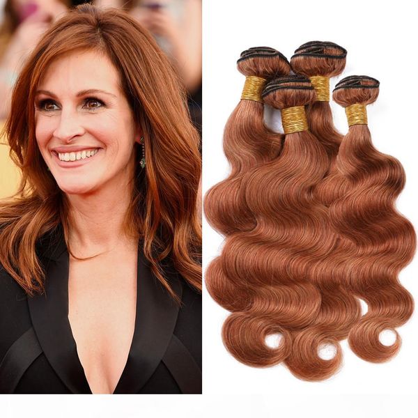 

#30 medium auburn peruvian body wave human hair weave bundles light brown virgin hair extensions wavy auburn human hair weave wefts 4pcs, Black;brown