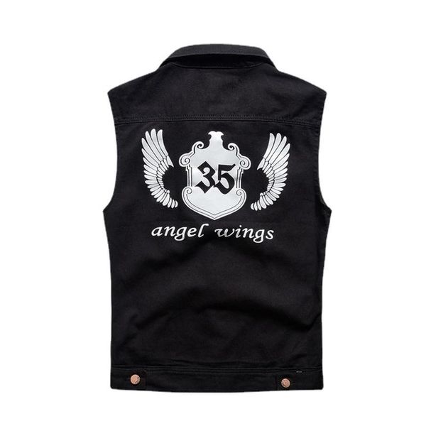 

men's vests men denim vest hole sleeveless jean jacpersonality slim wave casual cowboy horse clip black print, Black;white
