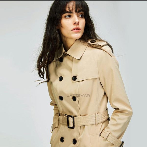 

women's trench coats 2021 spring autumn mid-length windbreaker women double-breasted british style khaki jacket y8, Tan;black