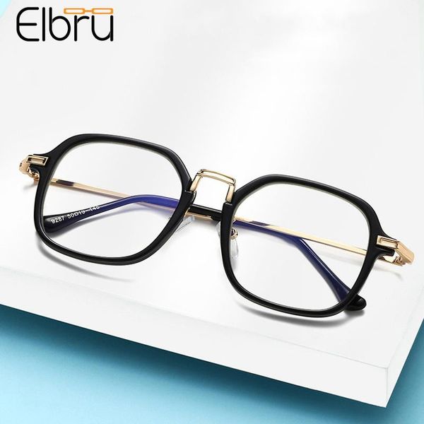 

fashion sunglasses frames elbru vintage metal-clad glasses frame classic square plain spectacles comfortable clear lens optical eyeglasses u, Black