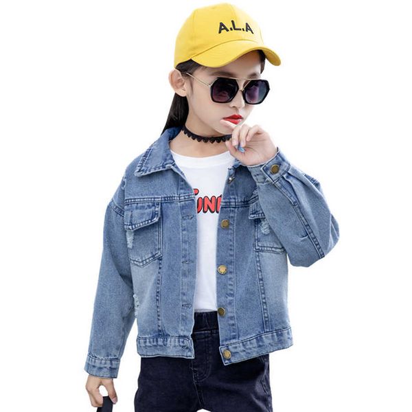 

girls denim jacket embroidery coats kids floral spring autumn clothes 6 8 10 12 14 210528, Blue;gray