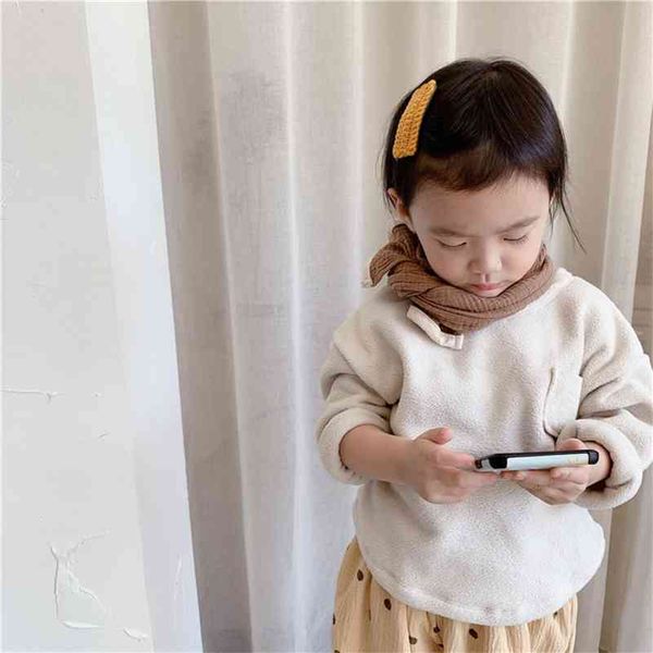 

autumn winter kids lamb wool warm simple sweatshirts loose casual long sleeve 210708, Black