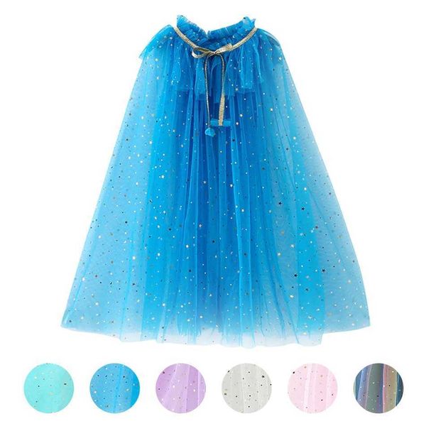 Princess Party Dress Up Mantelli per bambine Estate Blu Rosa Bianco Paillettes colorate Tulle Cape Costumi di compleanno di Halloween Q0716