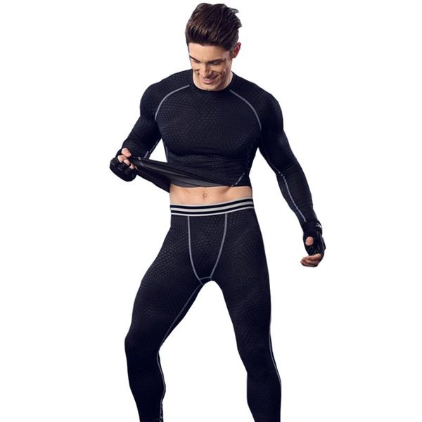 

men's t-shirts men fitness activewear sets [and leggings] long sleeve tshirts trouser elastic compression male brand clothes, White;black