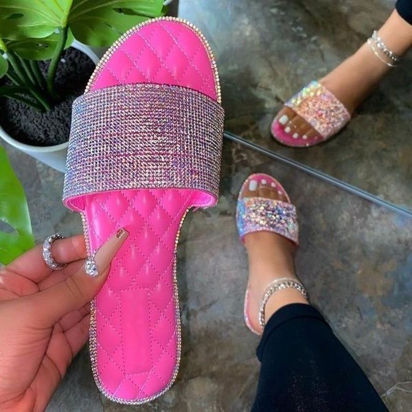 

slippers summer casual women's 2021 fashion simple vamp rhinestone decoration trend open-toed, Black