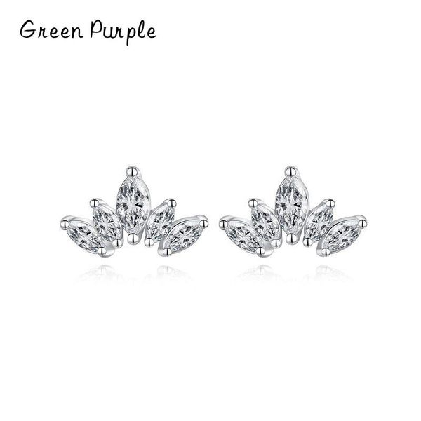 

stud 925 sterling silver luxury romantic crown earrings for women emerald cut shiny clear cz wedding engagement jewelry, Golden;silver