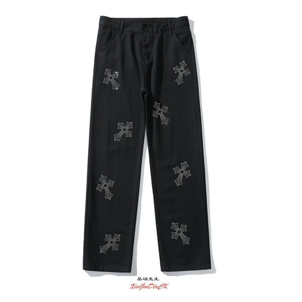 

crosin xingoodluck fashion brand high street cross drill loose straight men's and women's vibe versatile casual p, White;black