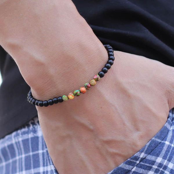 

beaded, strands minimalist retro men beaded bracelet 4/6/8mm natural onyx imperial stone handmade braclet boy student hand jewelry accessori, Black