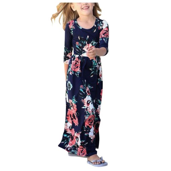 

casual dresses fashion family matching clothes autumn mum and daughter long sleeve printed mother kids flower clothing *, Black;gray