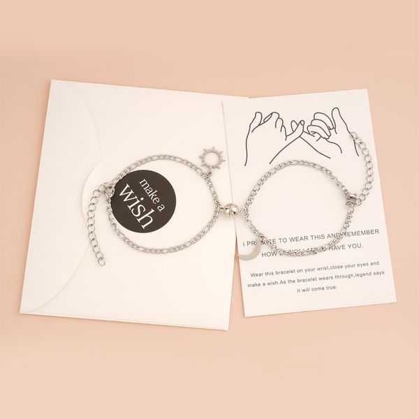

2pcs couple magnet creative personality couple bracelets men and women charm girl bracelet jewelry lover valentine's day gift, Golden;silver