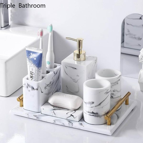 

bath accessory set marble stripes five piece resin home liquid soap dispenser toothbrush holder tooth mug dish bathroom accessories