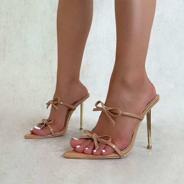 

slippers designer women thin high heels pointed toe patchwork butterfly woman's sandals mixed color ladies shoes party 2021, Black