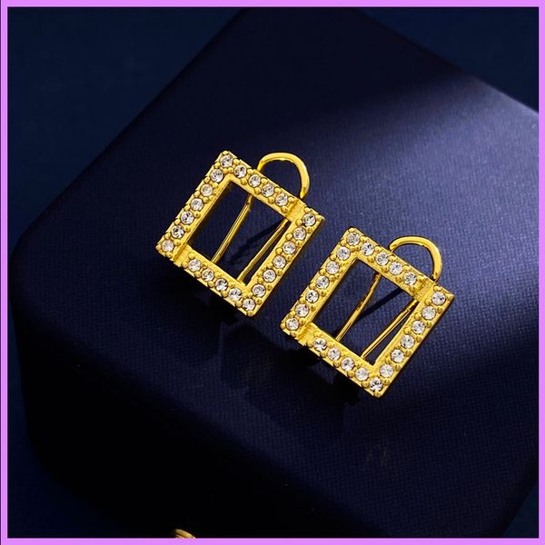 

with diamonds earrings gold women earring designer jewelry f letters square ladies ear studs ear clip for party d223035f, Golden;silver