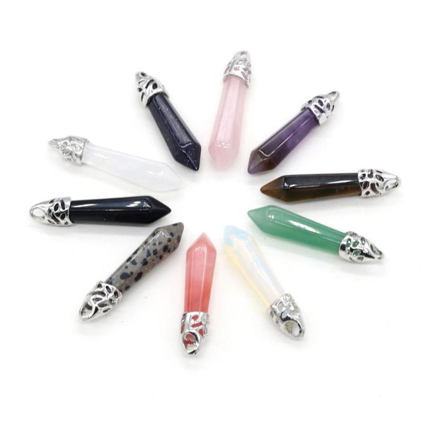 

charms natural stone pendants hexagonal cone crystal agates amethysts turquoises opal for jewelry making necklace earrings, Bronze;silver