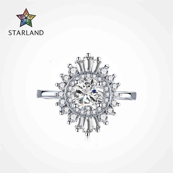 

band rings s925 silver imitation morsonite diamond sunflower fashion small fresh flower