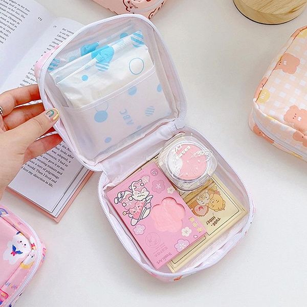 

storage bags portable sanitary napkin bag cartoon pad cosmetic headphone case coin purse women mini travel zipper organizers