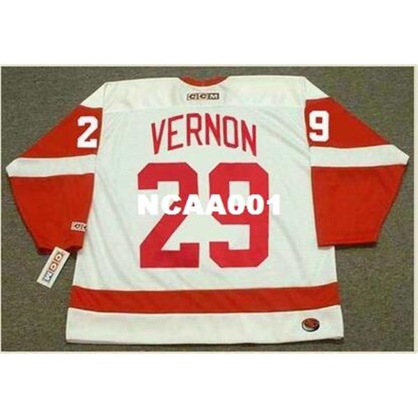 

001 #29 mike vernon detroit red wings 1996 ccm retro home hockey jersey or custom any name or number retro jersey, Black