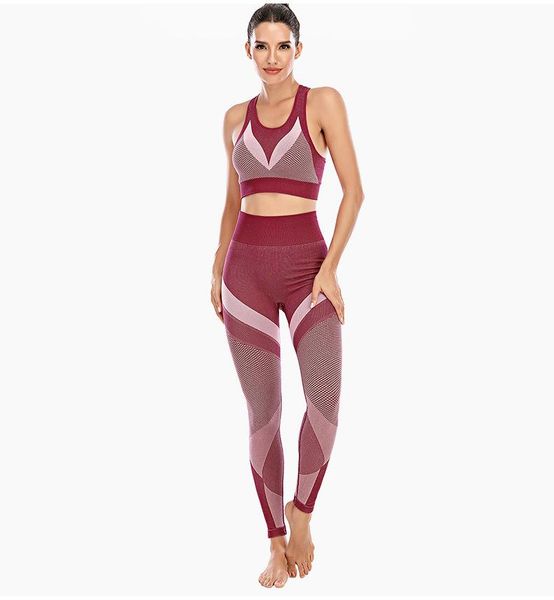 

2 pieces gym set workout clothes for women adapt seamless sports bra ribbed waistband leggings squat proof yoga set gym wear, White;red