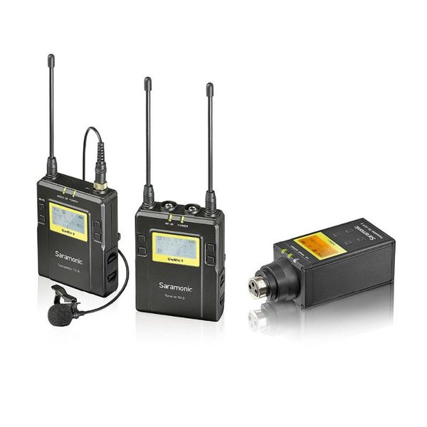 

saramonic uwmic9 uhf wireless lavalier + xlr transmitter microphone system with bodypack transmitter + lav mic, xlr plug-in unit