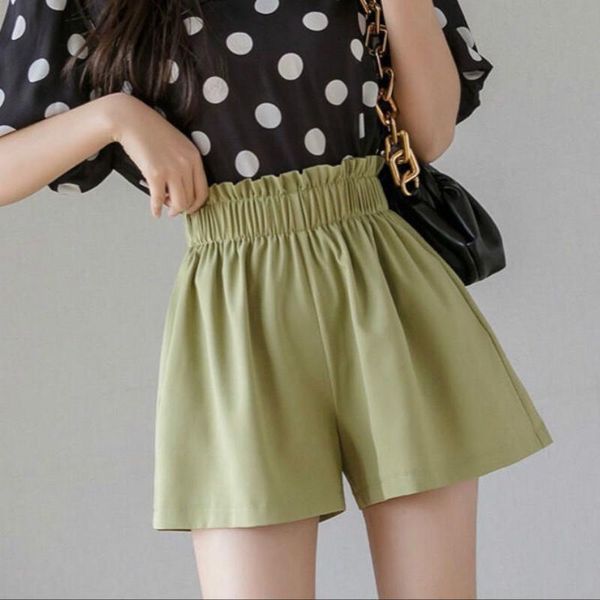 

women's shorts women 2021 summer casual loose elastic high waist female solid color wide leg all-match plus size 6xl y175, White;black