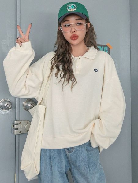 

dazy polo neck letter embroidery drop shoulder sweatshirt a4il#, White;black