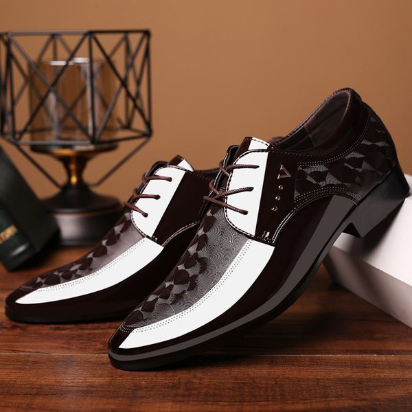 

2019 office men dress shoes men formal shoes leather luxury fashion groom wedding shoes men oxford dress 38-48 pointed toe, Red;white