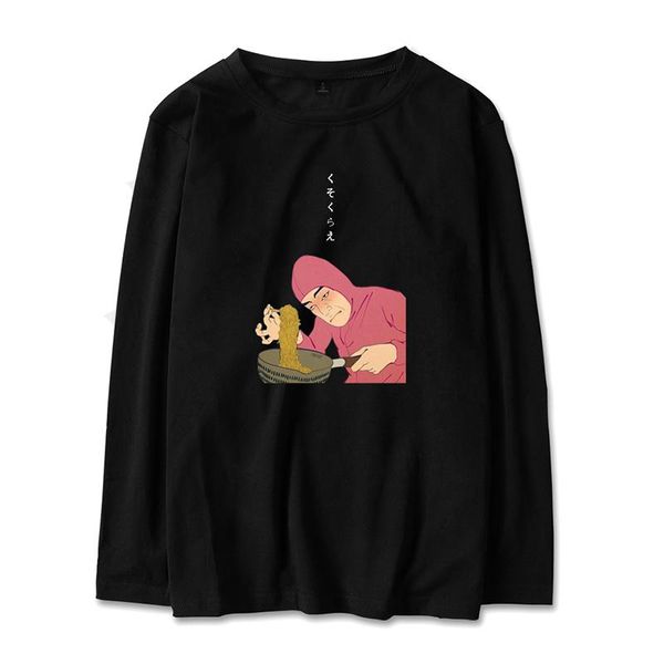 

men's t-shirts funny pink guy ramen king vaporwave print tees simple style long sleeve o-neck t shirts boys/girls casual sweatshirts, White;black
