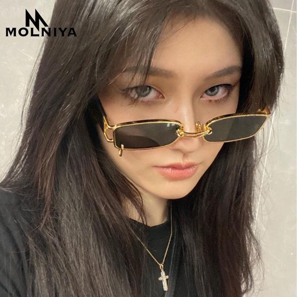 

sunglasses small frame square woman metal buckle punk sun glasses gradient uv400, White;black