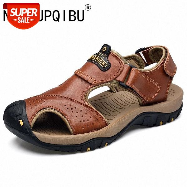 

sandals men casual genuine leather men shoes beach comfortable summer breathable outdoor flat waterproof sandalias easy to wear #wi6z, Black