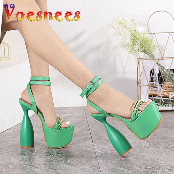 

sandals 2021 summer elegant women party platform shoes rome style chain fashion buckle strap dress round heel, Black