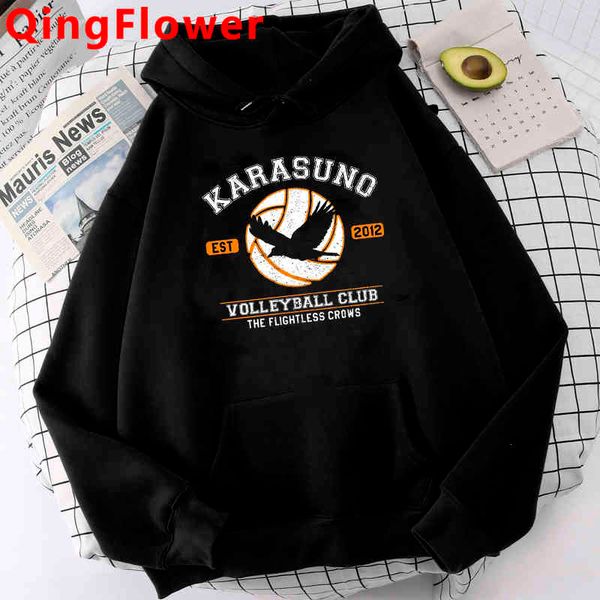 

haikyuu karasuno fly high hoodi ulzzang men hoody graphic, Black