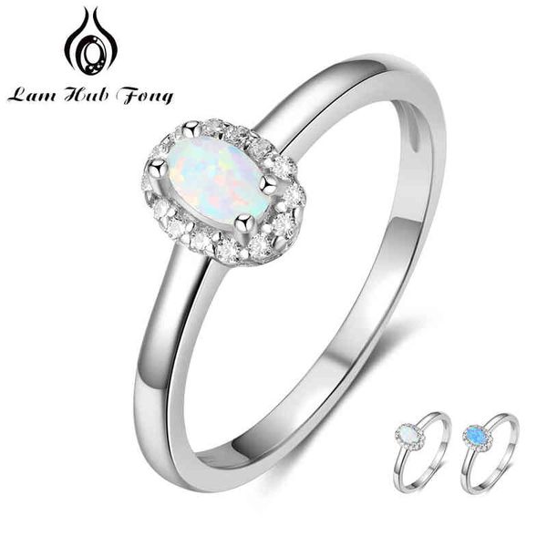 Anelli da donna in argento sterling 925 Anello con opale di fuoco ovale blu rosa bianco con zircone Regalo romantico 6 7 8 dimensioni (lam Hub Fong)