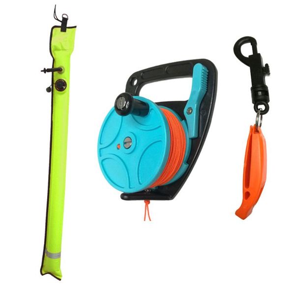 

pool & accessories 46m scuba diving wreck reel finger spool inflatable smb surface signal marker buoy float emergency whistle safety kits