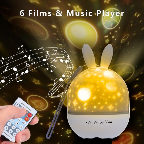 

2021 new light from usb star projector with remote control go may be darkened rabbits conducted the night lamp 6 films 8 songs function kzw2