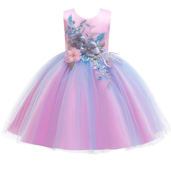 

girl's dresses children's dress 2021 3-12 years old lace color matching girls princess fluffy, Red;yellow
