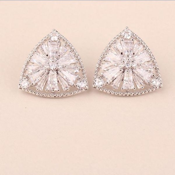 

earrings & necklace zircon white triangle stud, Silver