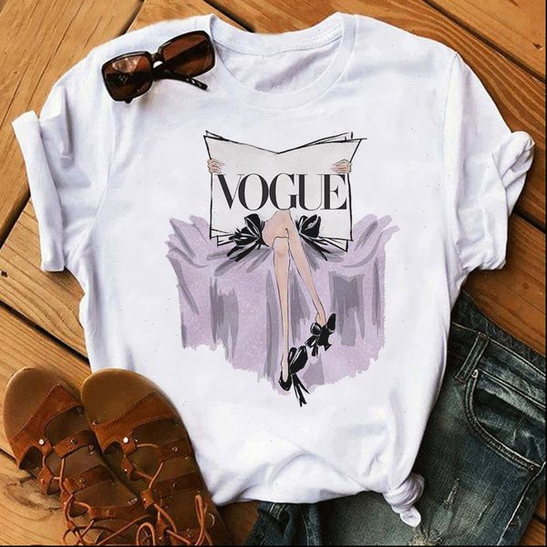 

vogue ballet women sweet t shirts cartoon female t shirts kawaii harajuku korean style woman o neck t shirt, White