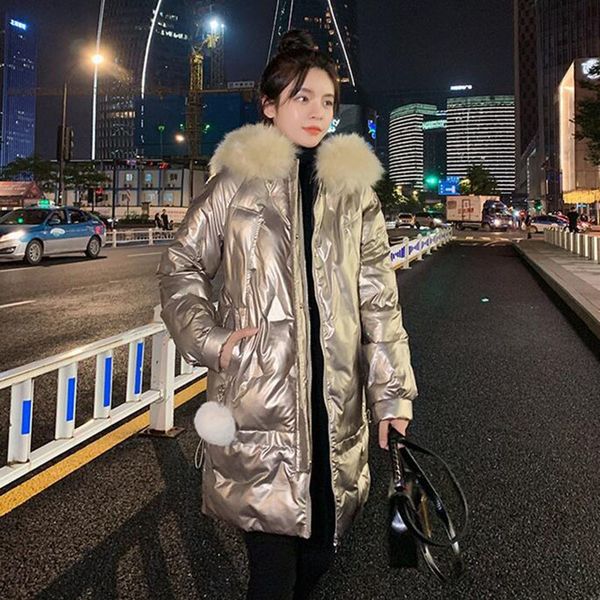 

2021 New Parkas down jacket Korean-style coats with shiny hoodie cotton quilted warm winter coat 3C1F, Black