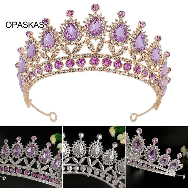 

hair clips & barrettes purple rhinestone stone crown headband princess bridal hoop glittery headdress accessories for women pt, Golden;silver