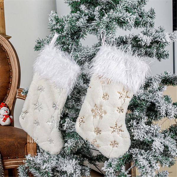 

christmas decorations plush stockings for xmas home decoration hanging with snowflake pattern fireplace decor i88
