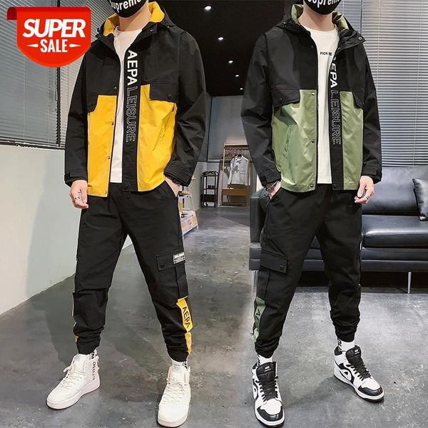 

2020 Autumn Men's Hoodies Pants Sets Sweatshirt Cardigan Long Sleeve Hip Hop Fitness Tops Trousers Sportswear Joggers Tracksuits #KL0S, Gray