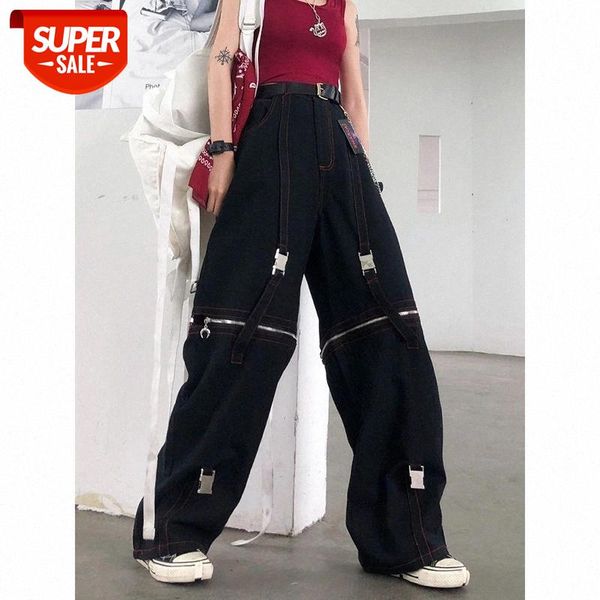 

pants female super fire net red 2020 summer new wave removable zip wide leg cec niche tooling high street style casual trousers #zt1u, Black;white