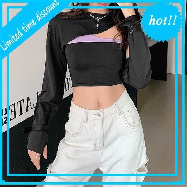 

autumn and winter 2021 new fit stitching color contrast suspender vest irregular pullover two piece sweater, White